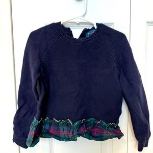 Polo Ralph Lauren Navy Blue Sweater with Plaid Ruffle Trim Size 4T